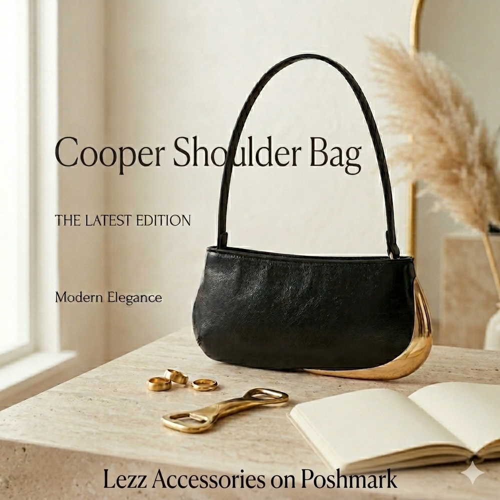 Sculptural Crescent-Accent Women's Cooper Black Leather Shoulder Bag - Picture 2 of 8